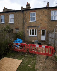 Rear garden prepared for house extension construction