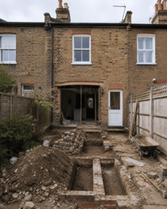 Groundworks and foundation excavation for rear house extension