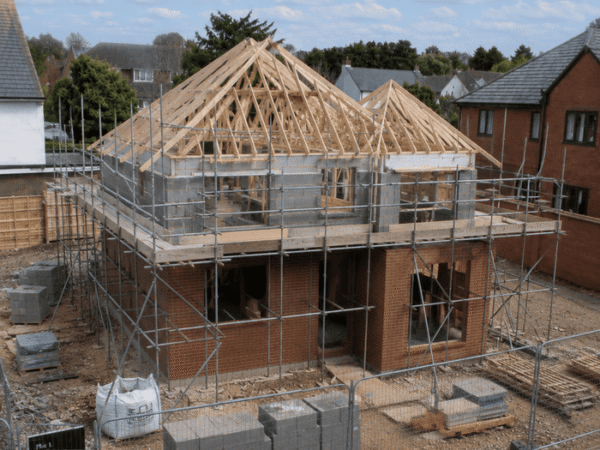Roof structure formed on two-storey detached new build property
