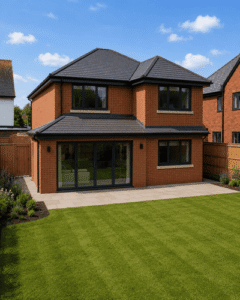 Rear garden and patio of completed new build development